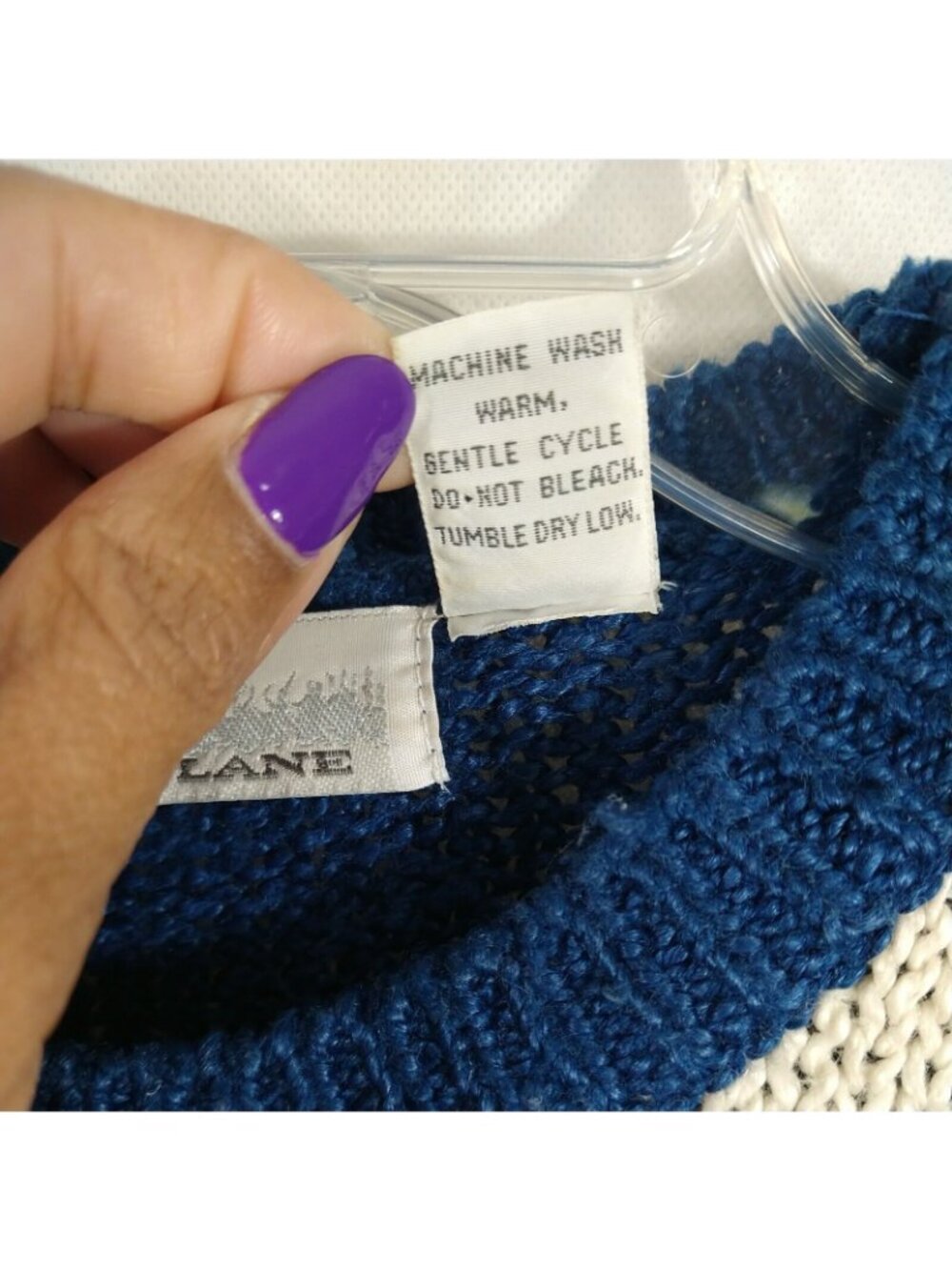 Vtg Bramble Lane Sweater Beaded Women Size L Blue Geometric Metallic Long Slv - Picture 6 of 8